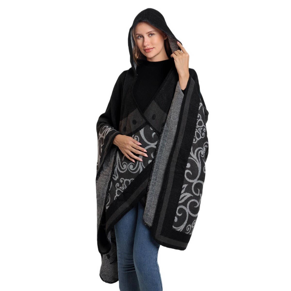 CAPE SHAWL CAPE FAUX CASHMERE HOODED CAPE_CWASC2267