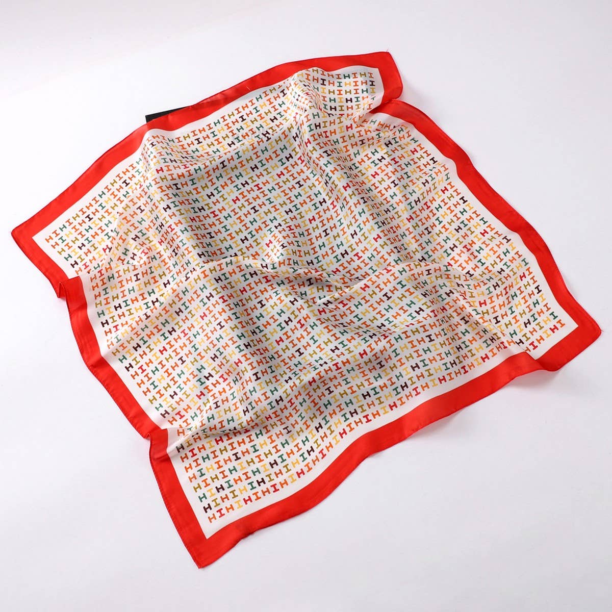 Vintage Letter Print Satin Square Scarf For Women_Cwasc0809