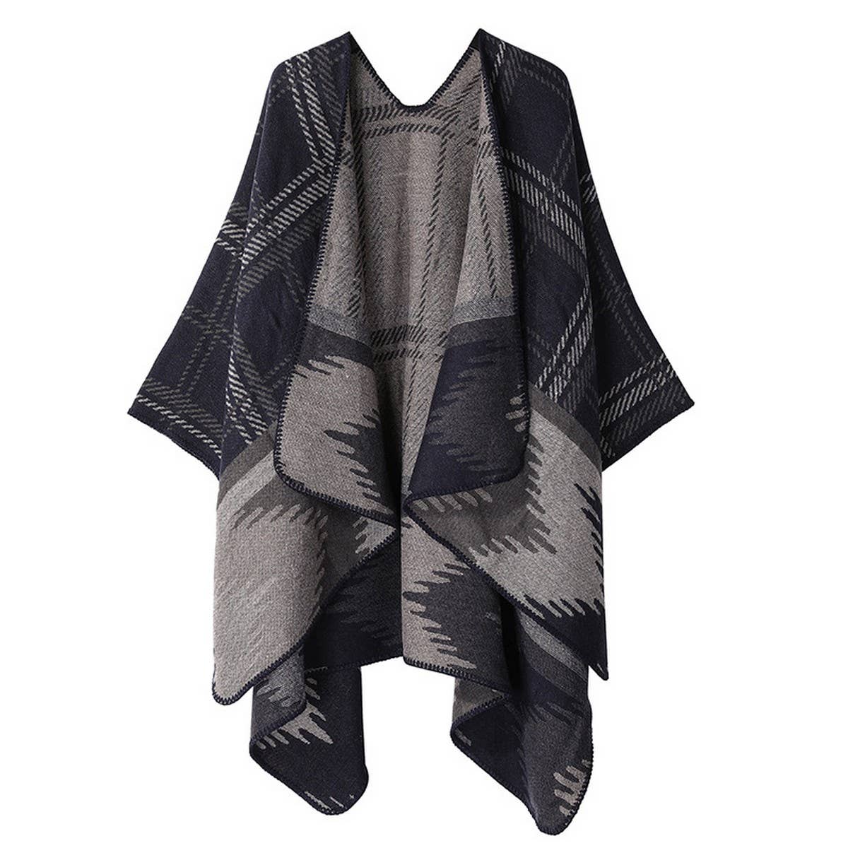 DOUBLE SIDED PLAID FAUX CASHMERE SHAWL CAPE_CWASC2135