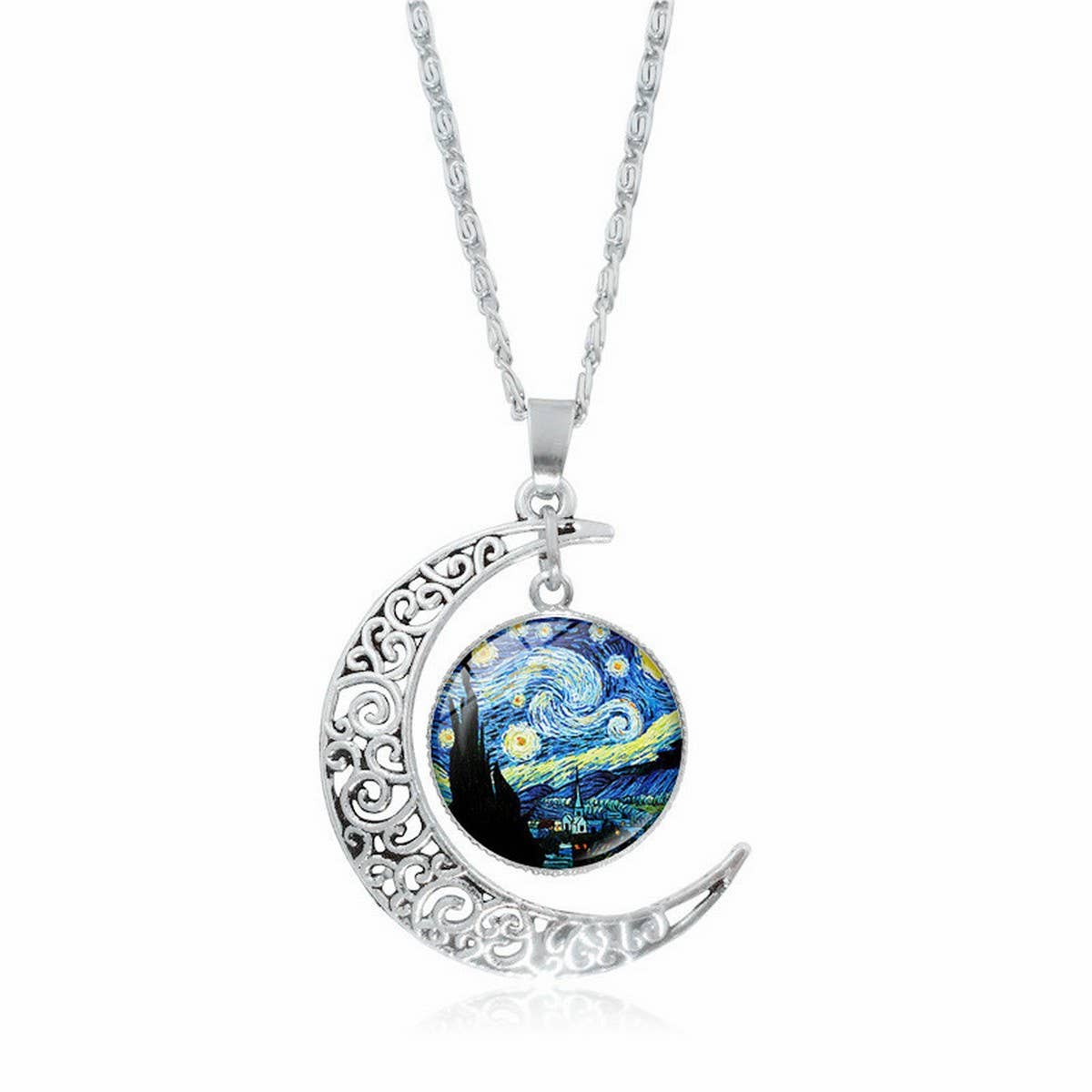 HOLLOW OUT MOON GEM PENDANT NECKLACE_CWAJE0705