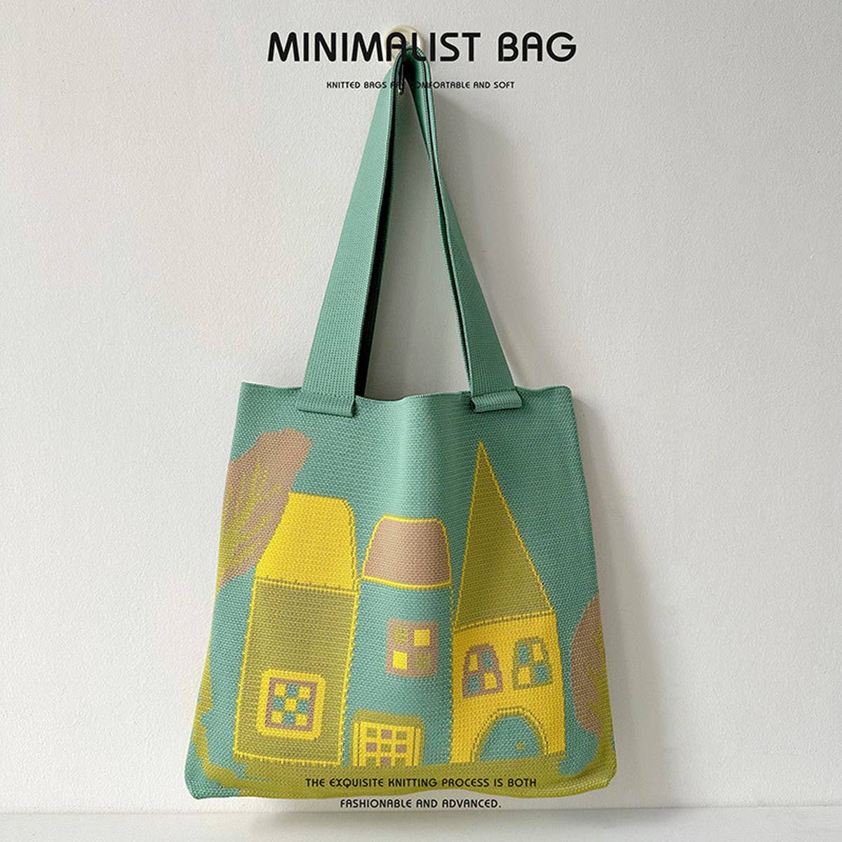 CARTOON CASTLE LARGE CAPACITY KNITTED TOTE BAG_CWAB1513