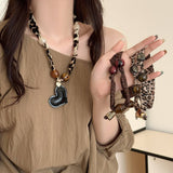Leopard Beaded Silk Scarf Necklace Vintage_Cwaha08036