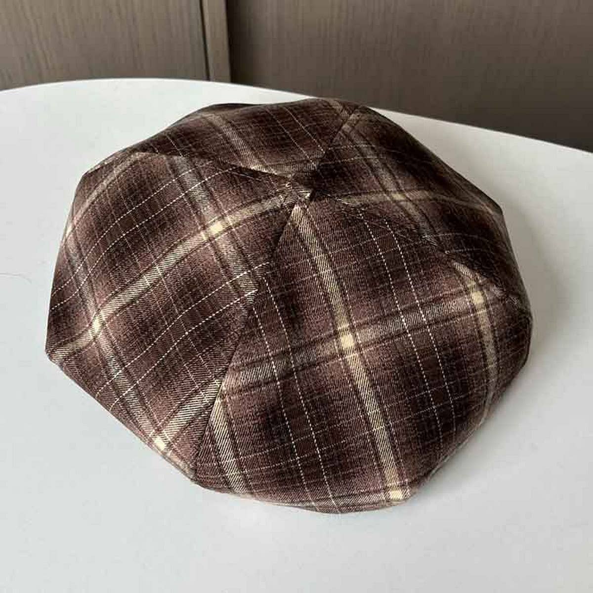Vintage Brushed Cotton Check Beret_Cwab2910
