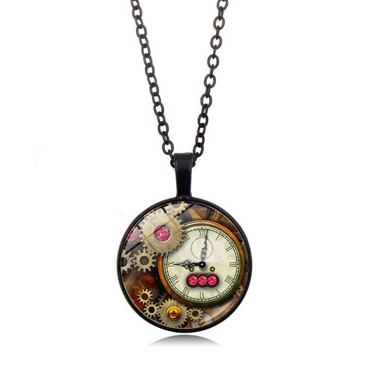 STEAMPUNK MECHANICAL TIME GEM NECKLACE JEWELRY_CWAJE0699
