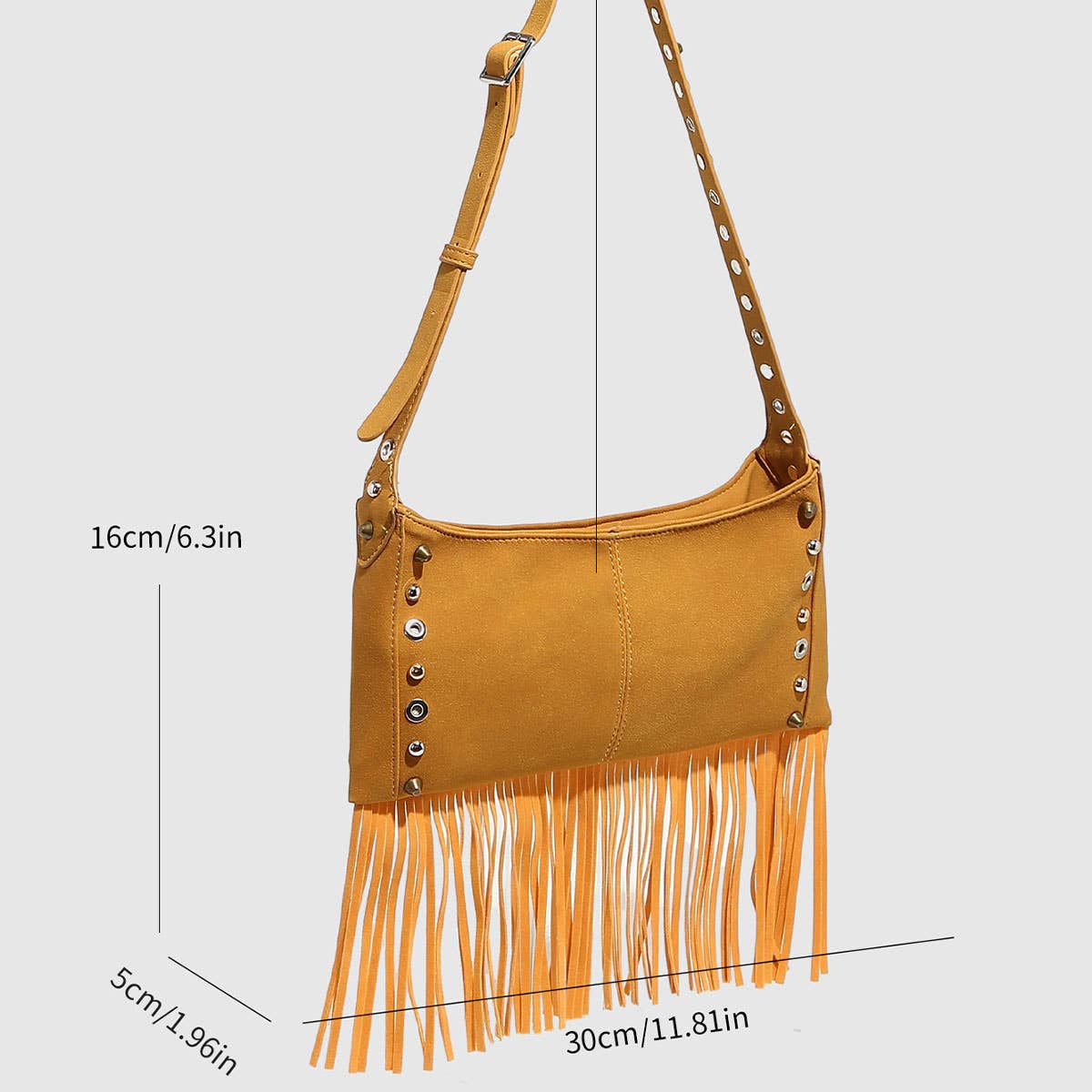 BOHO PUNK STUDDED FRINGE CROSSBODY BAG_CWAB5685