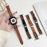 IWATCH9 1 SE WOODEN BEADS GENUINE LEATHER STRAP_CWWW0048