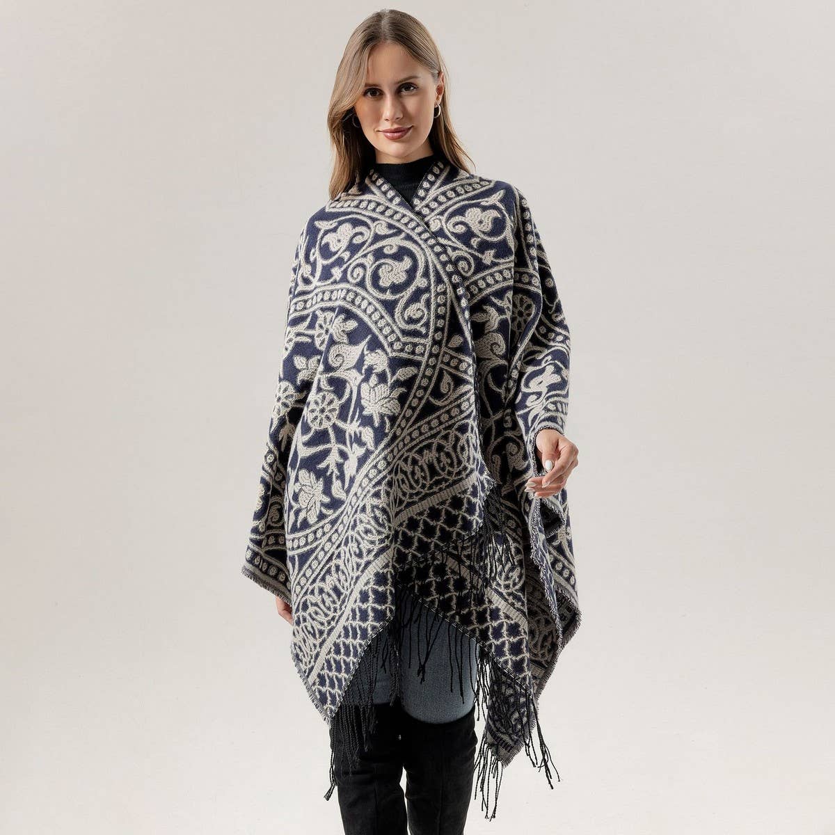 Warm Faux Cashmere Tassel Scarf Cape Shawl_Cwasc2168