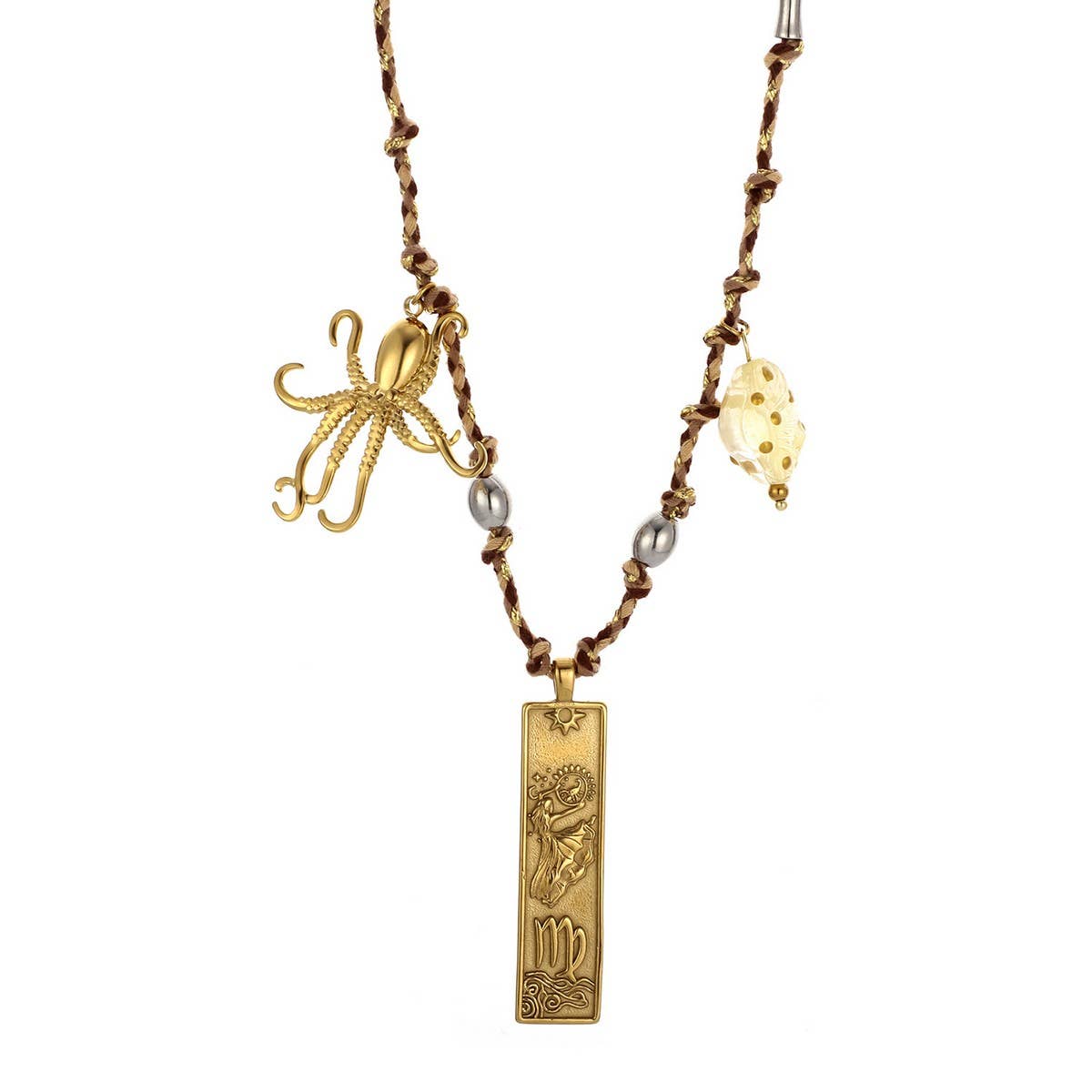 HANDMADE ZODIAC SQUARE STEEL COTTON NECKLACE_CWMM8867