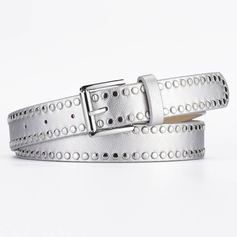 Punk Style Metallic Rivet Pin Buckle Pu Belt