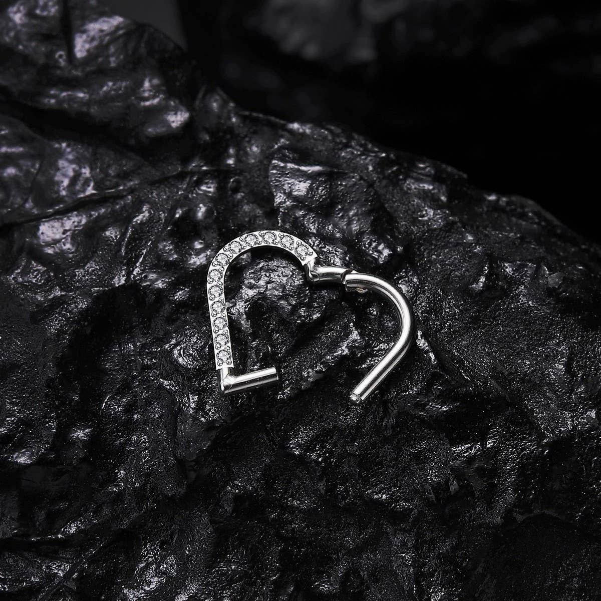 Zircon Heart Nose Stud & Hoop Stainle Steel_Cwmm9518