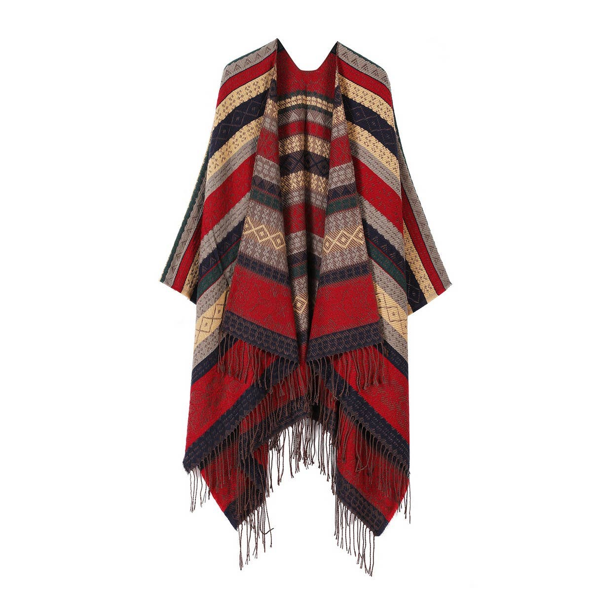 FAUX CASHMERE TASSEL SHAWL BLANKET SLIT CAPE_CWASC2264