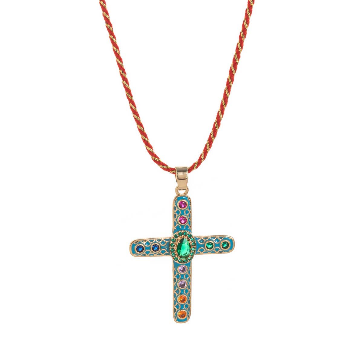 COLORFUL ZIRCON CROSS PENDANT NECKLACE VERSATILE_CWMM6961