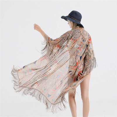SUMMER TASSEL FLORAL PRINT OPEN FRONT KIMONO_CWASC0773