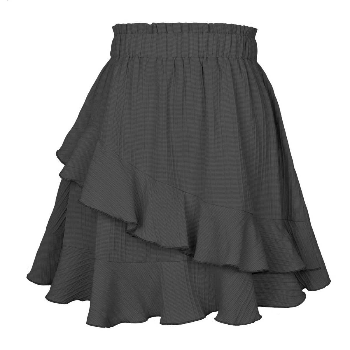 RUFFLED SKIRT HIGH WAIST SOLID COLOR SHORT SKIRT_CWBSS0395