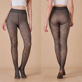 PLUS SIZE FLEECE LINED BLACK NUDE SHEER LEGGINGS_CWMM8975