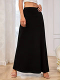 Solid Color High Waist Base Long Textured Skirt