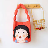 PADDED CANVAS BUCKET BAG CUTE HANDHELD TOTE_CWAB5667