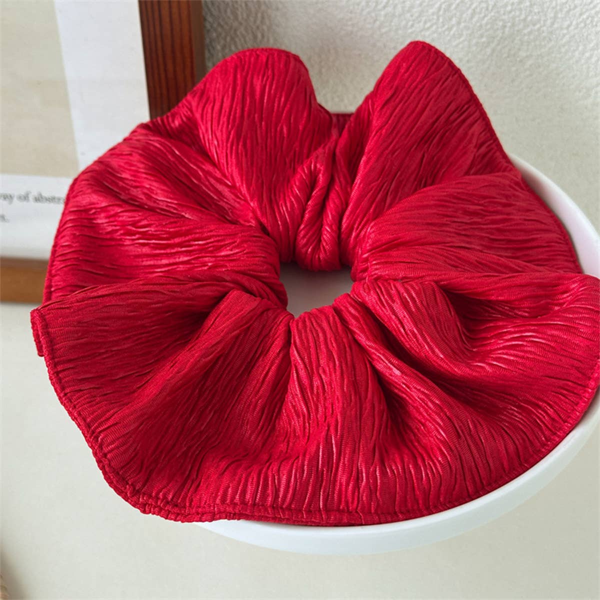 Xmas Plaid Bead Hair Scrunchie Retro Tie_Cwaha07608