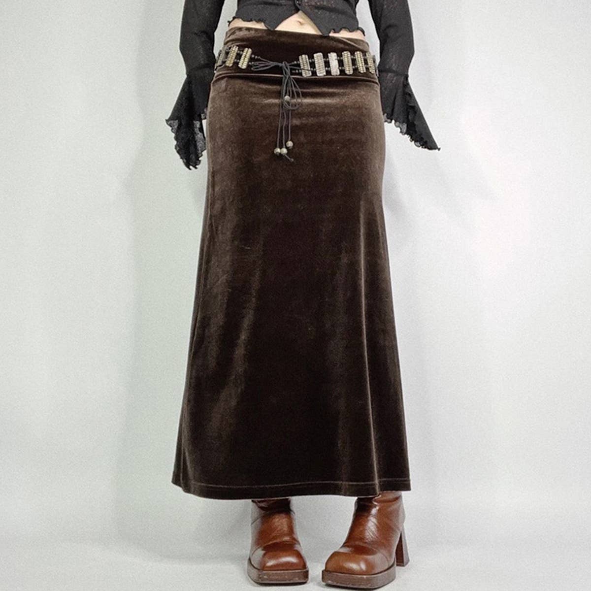 Vintage Brown Low Fanny Pack Velvet Skirt