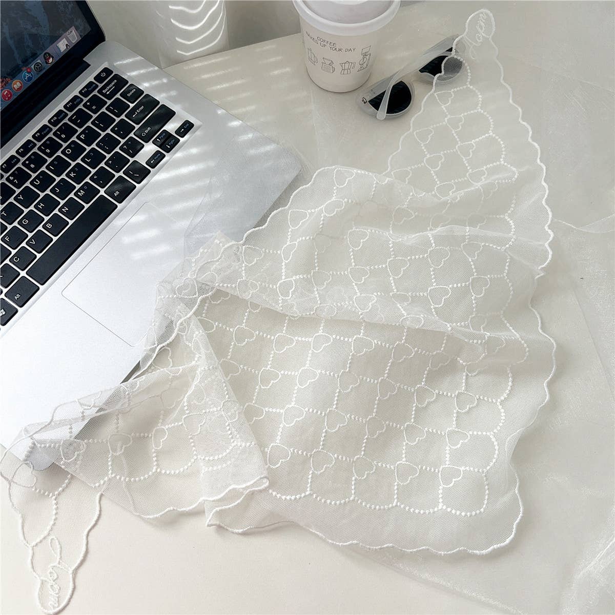 HEART LACE TRIANGLE SCARF SUN PROTECTION NECK WRAP_CWASC0840