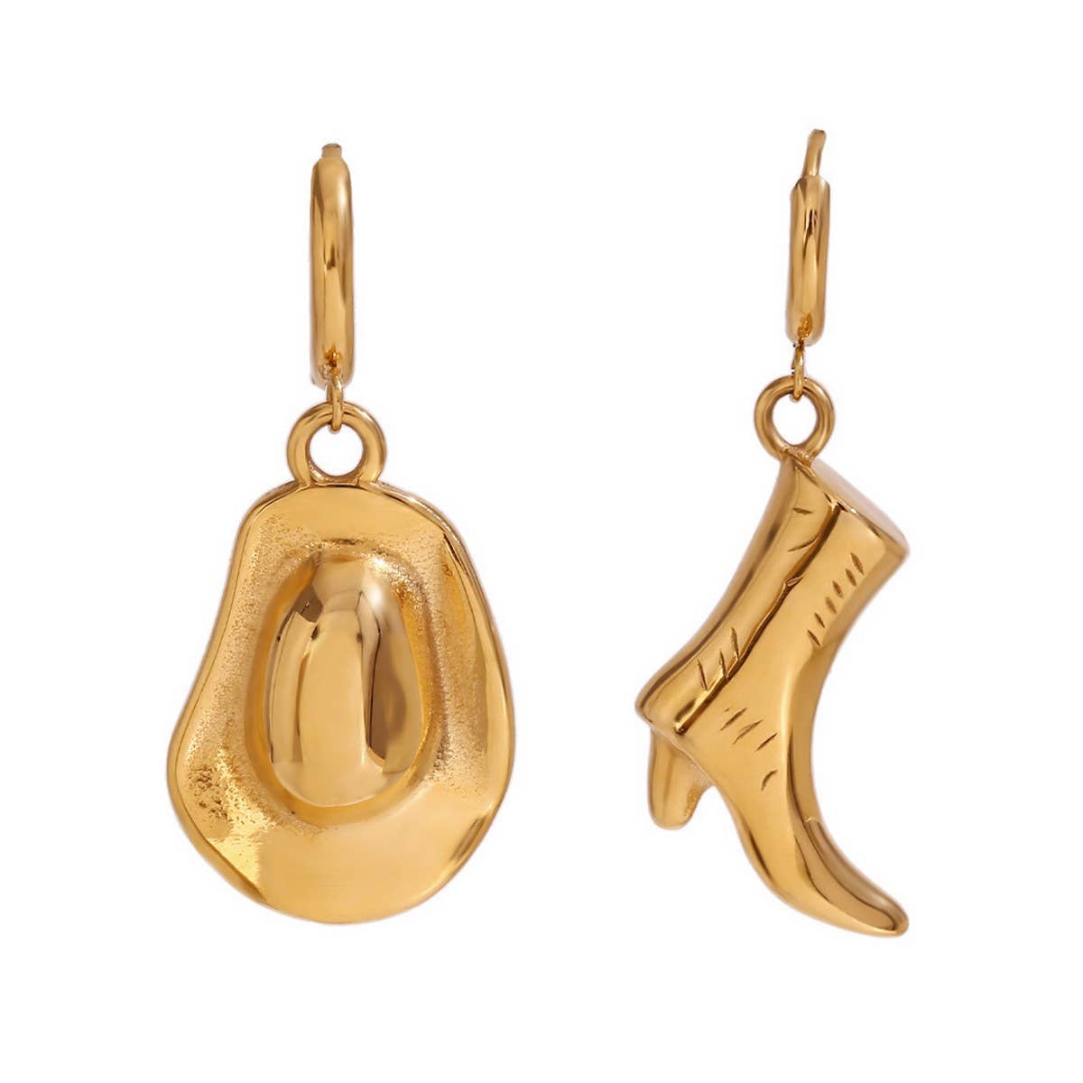 Western Style 18K Gold Cowboy Boot Hat Earrings