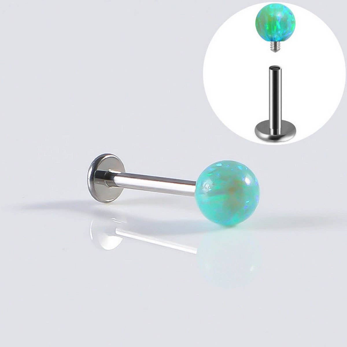 STAINLESS STEEL OPAL LIP STUD STRAIGHT BARBELL_CWMM9589