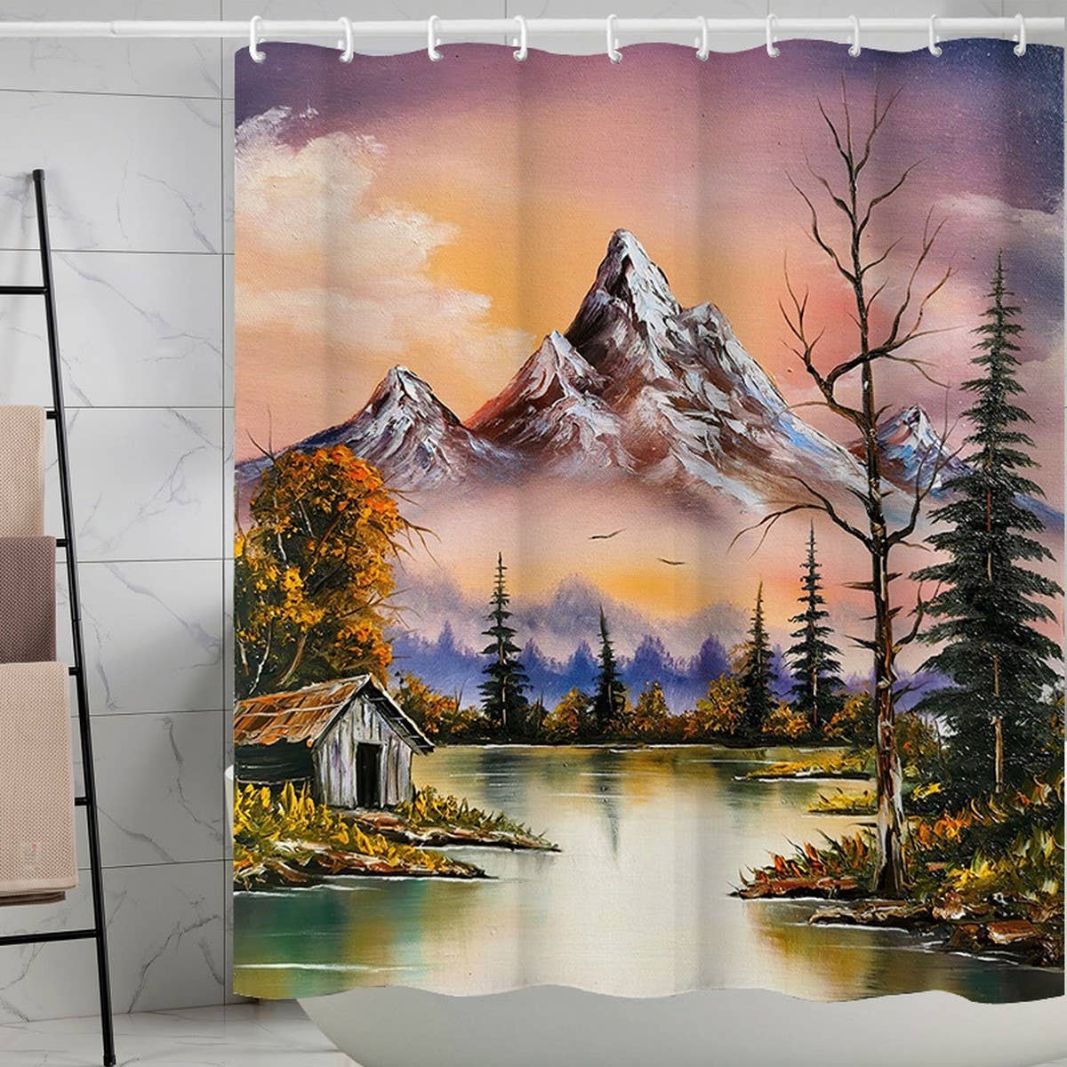 Waterfall Landscape Print Shower Curtain_Cwmm1791