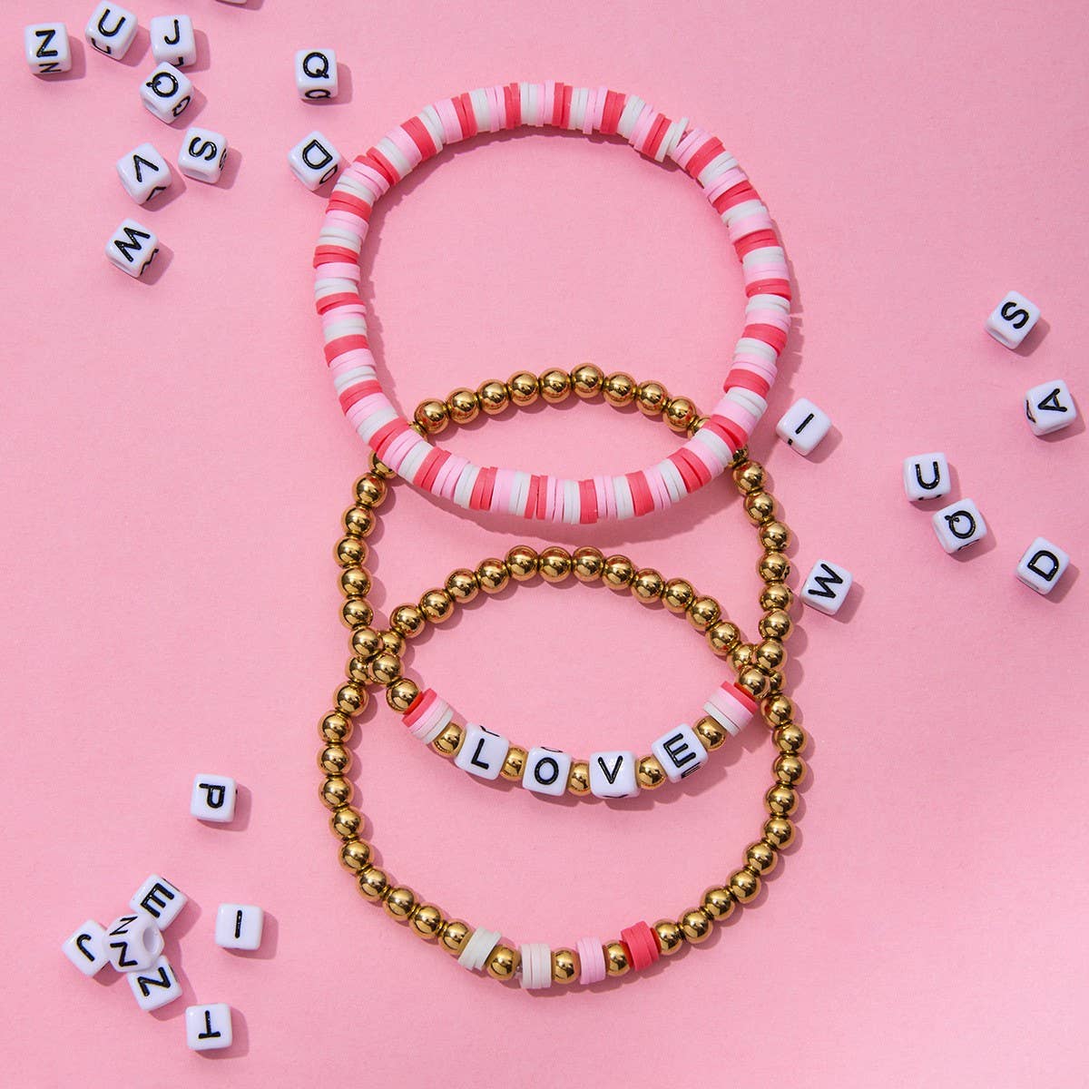 SWEET 18K GOLD COLORFUL CLAY STEEL BEAD BRACELET_CWAJE4805