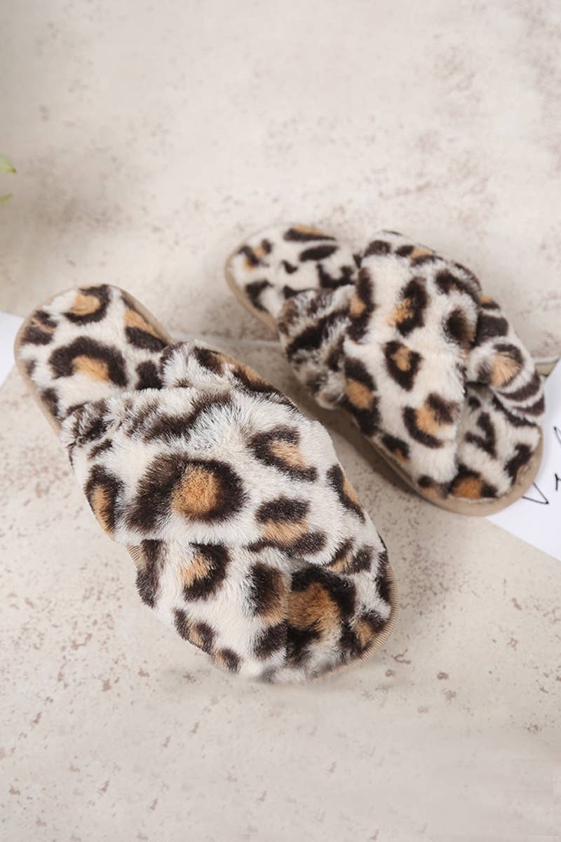 LEOPARD PATTERN CROSS FLUFFY HOME BEDROOM SLIPPERS_CWSHS0227