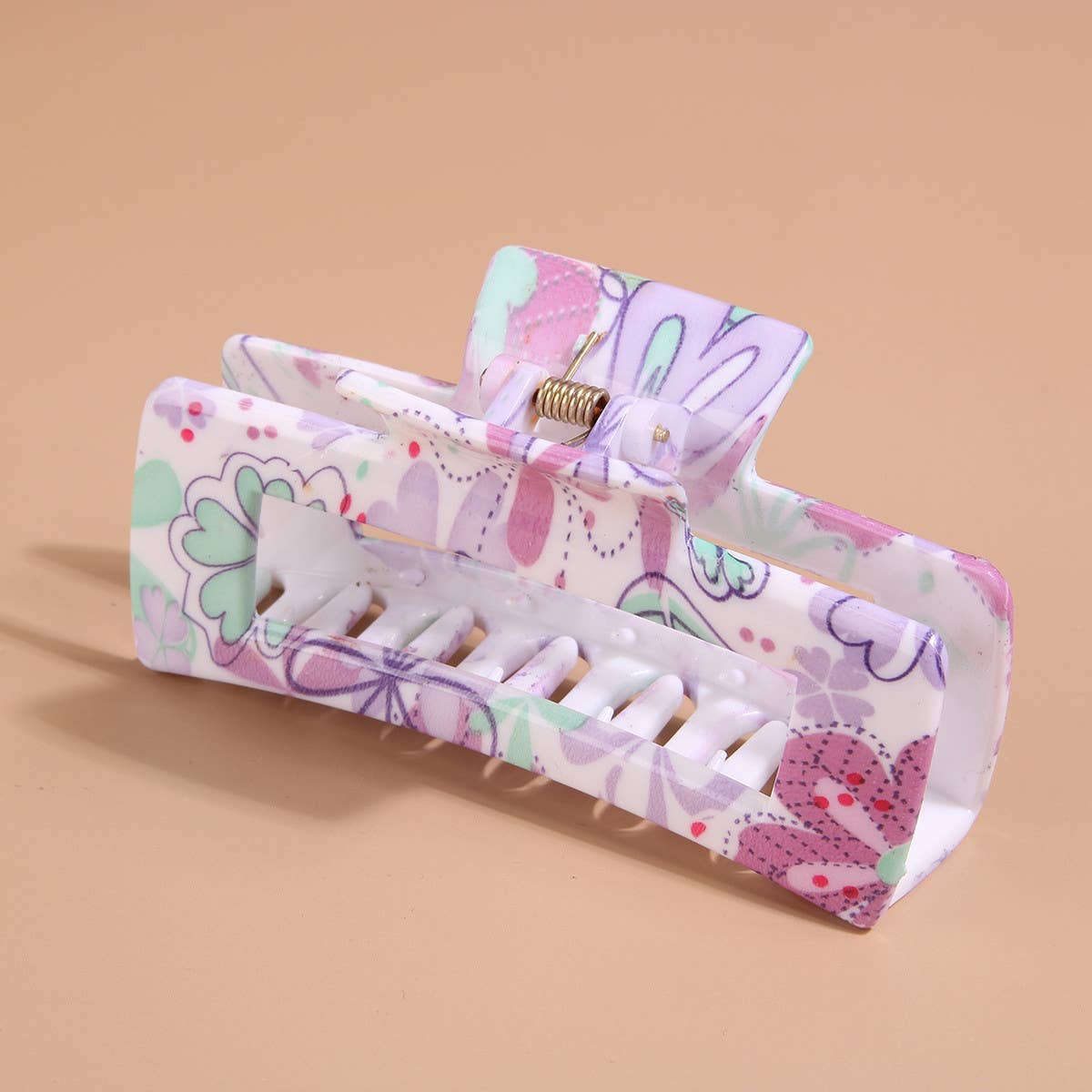 FLORAL PRINT PLASTIC HAIR CLAW SUMMER SHARK CLIP_CWAHA0480