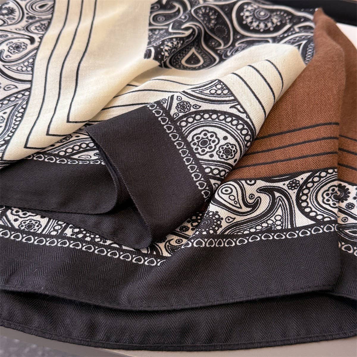 Vintage Herringbone Cotton Linen Small Scarf_Cwasc03428