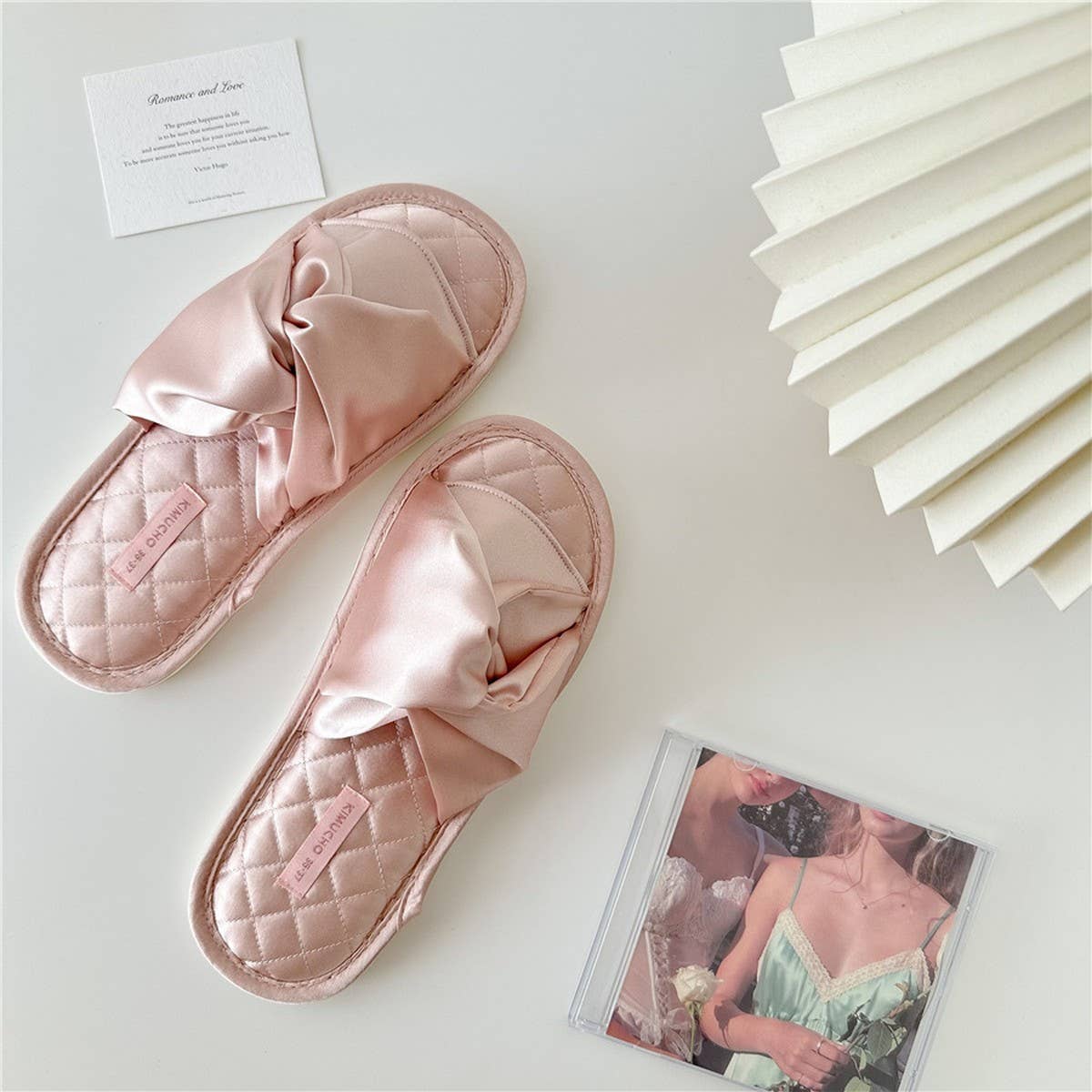 CROSS BOWKNOT FABRIC SLIPPERS INDOOR SLIPPERS_CWMM2976