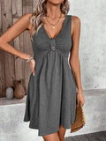 V-Neck Waist Pleated Loose A-Swing Dress