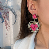 HANDMADE FABRIC FLOWER HEART EARRINGS FOR WOMEN_CWMM6254