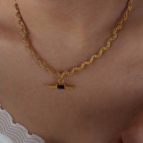 SIMPLE GLASS STONE TITANIUM STEEL PENDANT NECKLACE_CWAJE1076