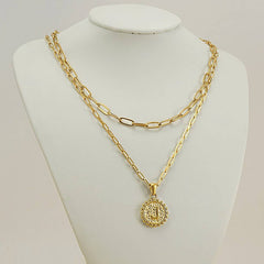 Cwaje1943_Round Paper Clip Letter Double Necklace,Gold
