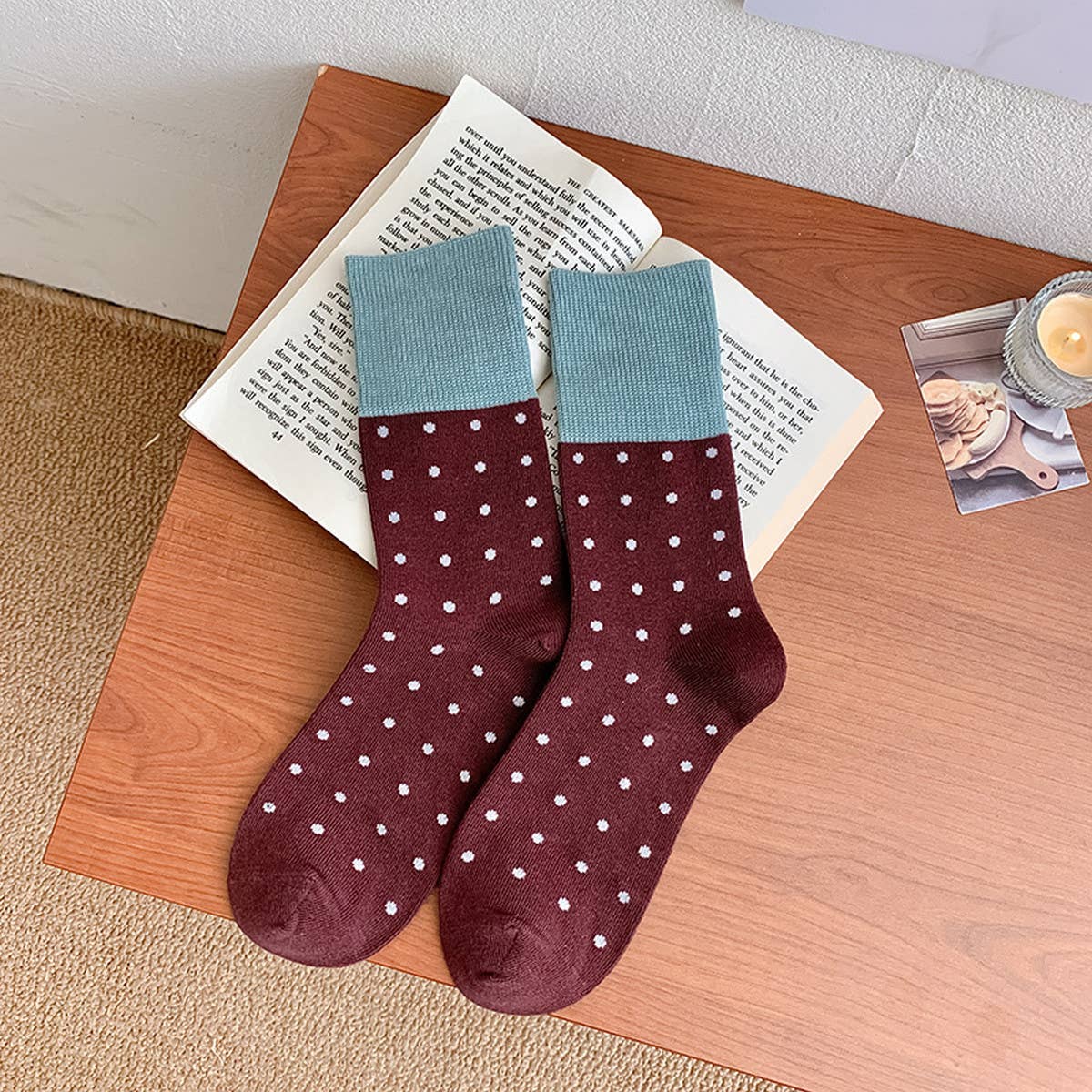 CONTRAST COLOR RETRO POLKA DOT SOCKS_CWMS0962