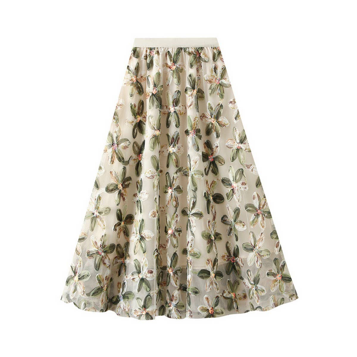 HEAVY FLOWER SEQUIN FAIRY GAUZE SKIRT A LINE SKIRT_CWBMS0318
