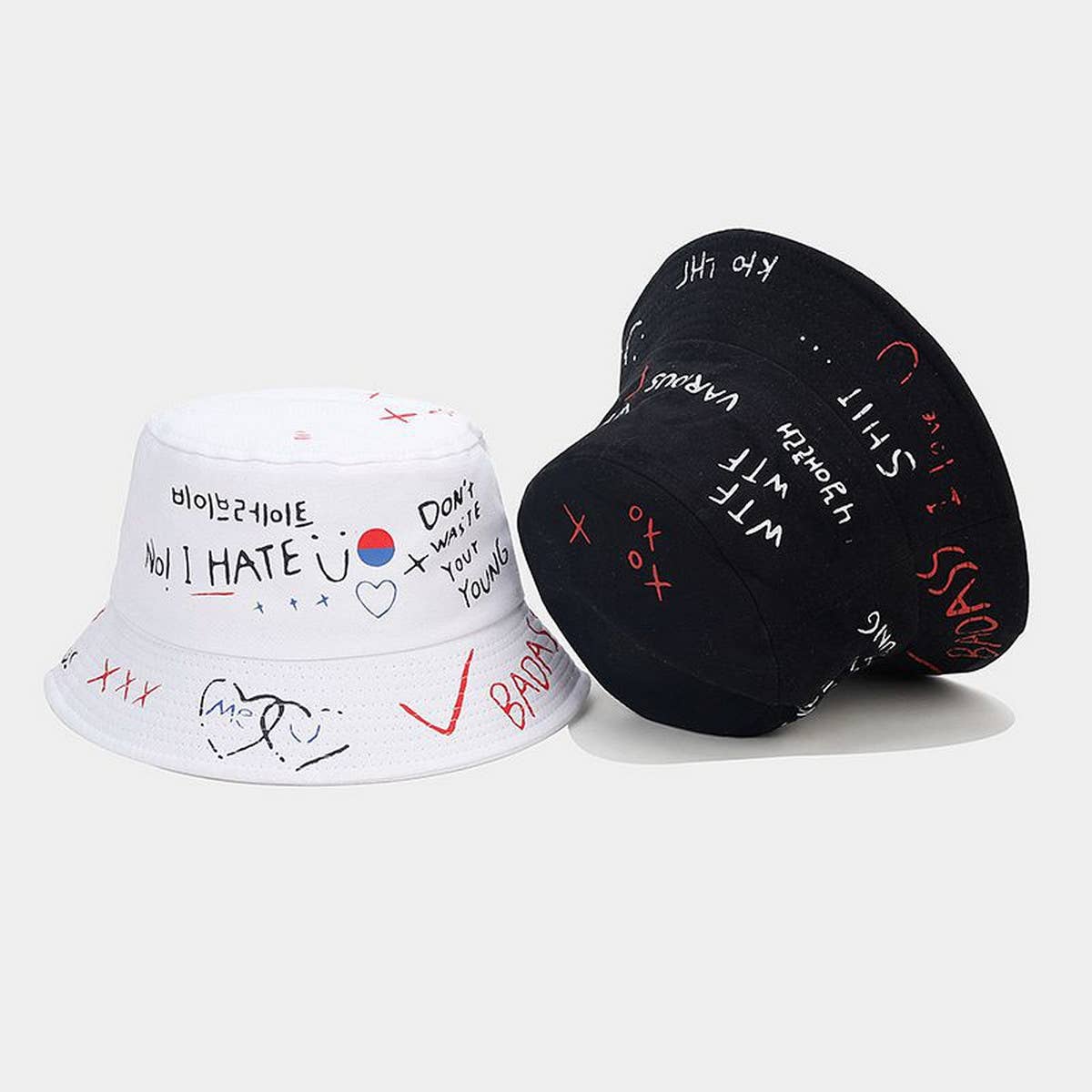 PRINTED BREATHABLE SUN VISOR GRAFFITI BUCKET HAT_CWAH1637