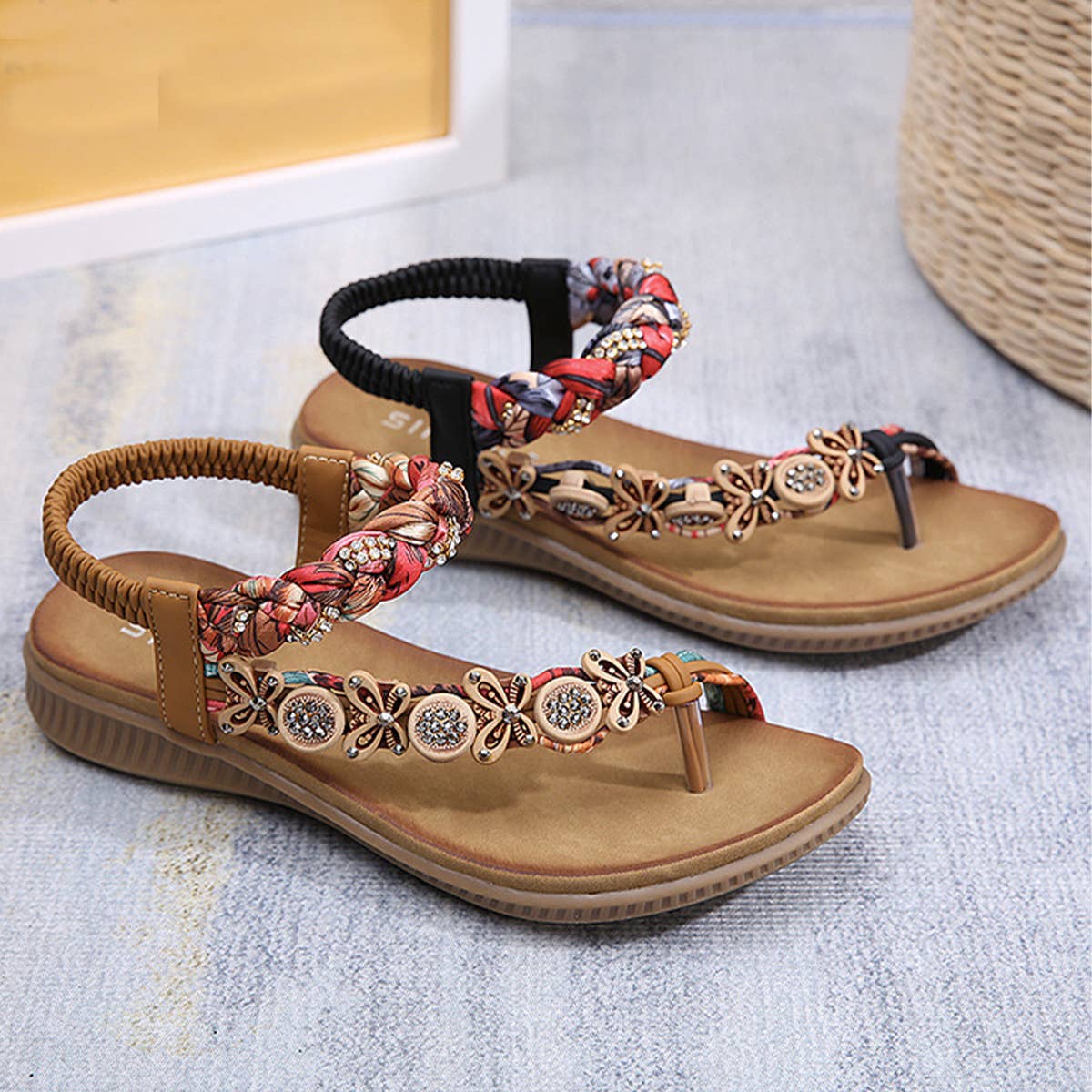 BOHEMIAN HAND WOVEN RIBBON RHINESTONE SANDALS_CWSHS0513