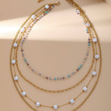 FOUR LAYER CRYSTAL STONE PENDANT CHAIN NECKLACE_CWMM3586
