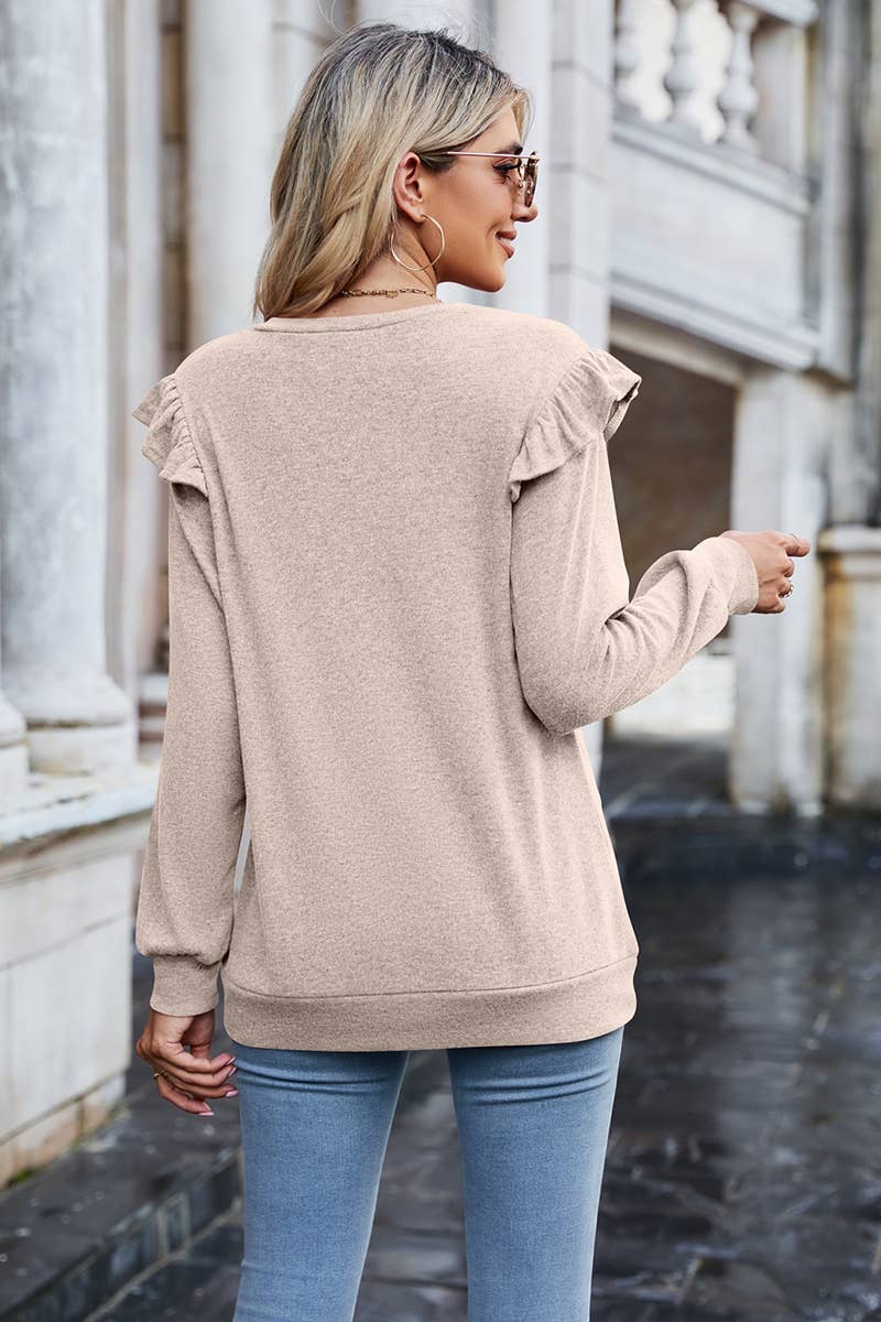 Women V Neck Flying Sleeve Blouse_Cwtbll0575