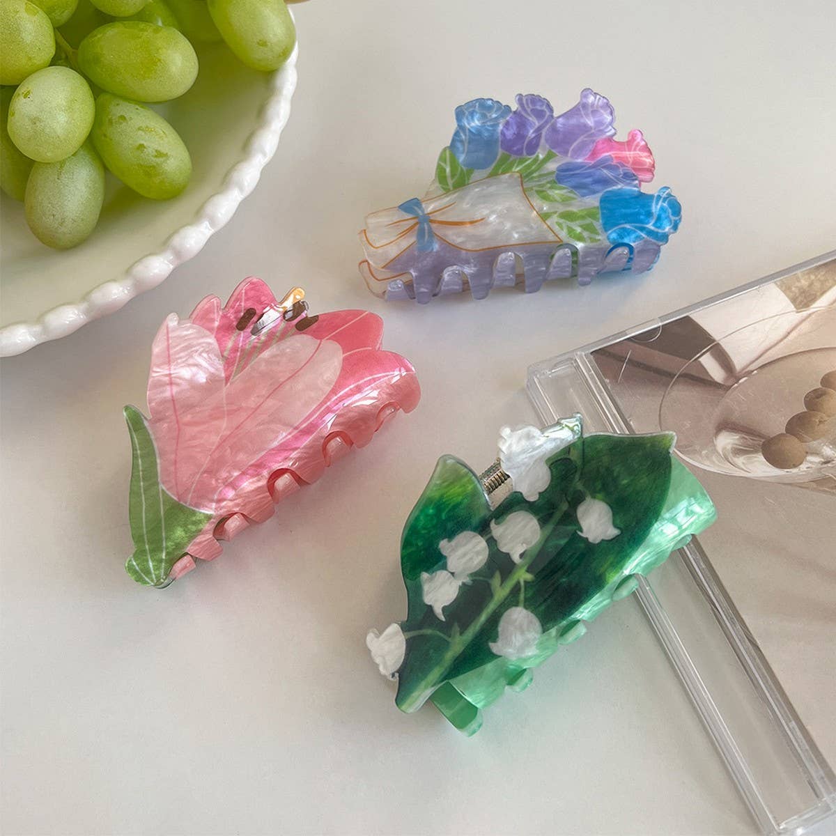 Tulip Lily Rose Hair Claw, Acrylic Flower Clip