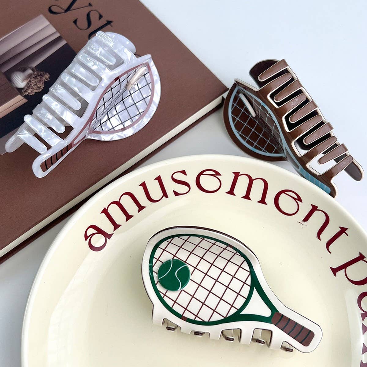 TENNIS RACKET HAIR CLAW CREATIVE ACETATE BUN CLIP_CWAHA5783