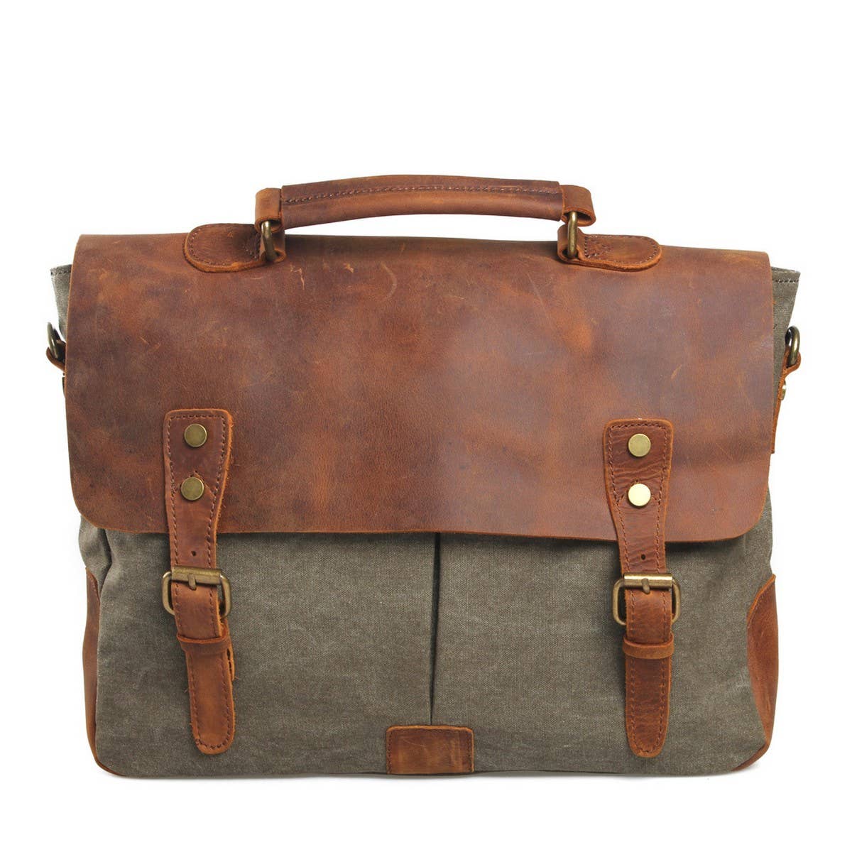 Vintage Leather Canvas Satchel Messenger Bag_Cwab5565