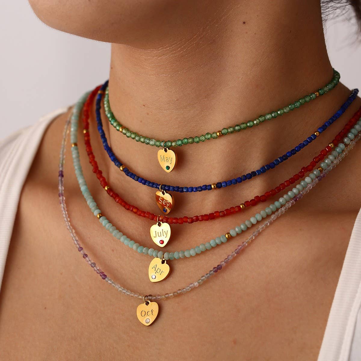 12 MONTH CUT STONE NECKLACE WITH HEART PENDANT_CWMM8851