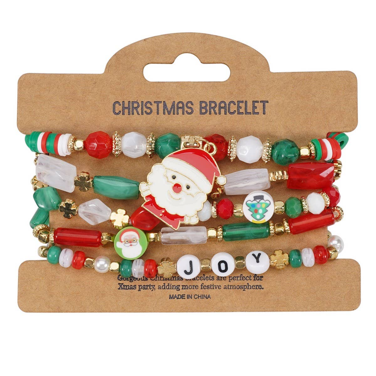 Cwmm10448_Christmas Charm Beaded Bracelet Snowman Tree Gift