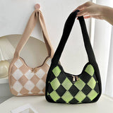 Diamond Check Contrast Knit Shoulder Bag_Cwab3068