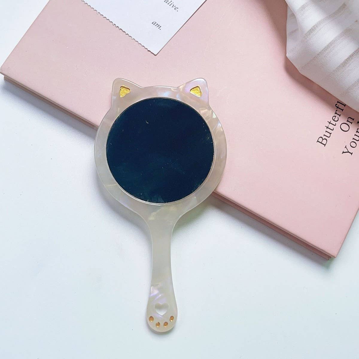 ACETATE CAT SHAPED PORTABLE MAKEUP MIRROR_CWMM6394