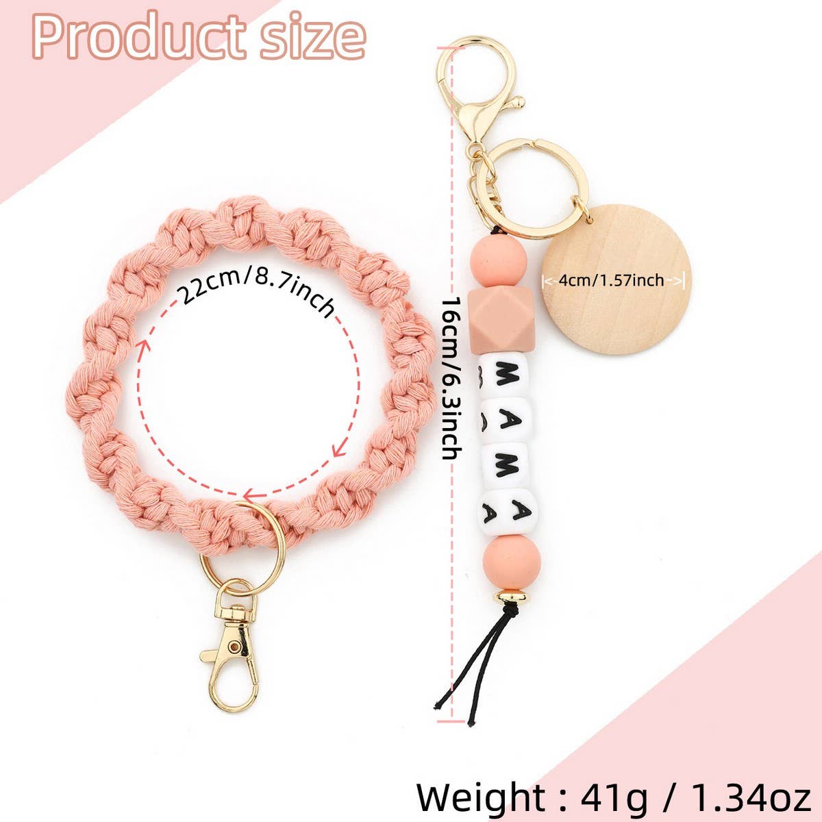 MAMA LETTER BRAIDED SILICONE BEAD KEYCHAIN_CWMM6880